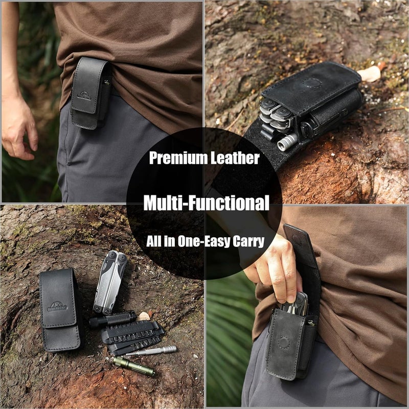topstache Leather Multitool Sheath for Belt - Multitool Holster for Belt - Leather Multitool Pouch Fits Folding Tool - Magnetic Closure EDC Belt Organizer - EDC Belt Pouch - Multitool Holder, Black - Image 2